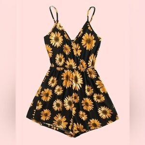 Sunflower Print Cami Romper Jumpsuit